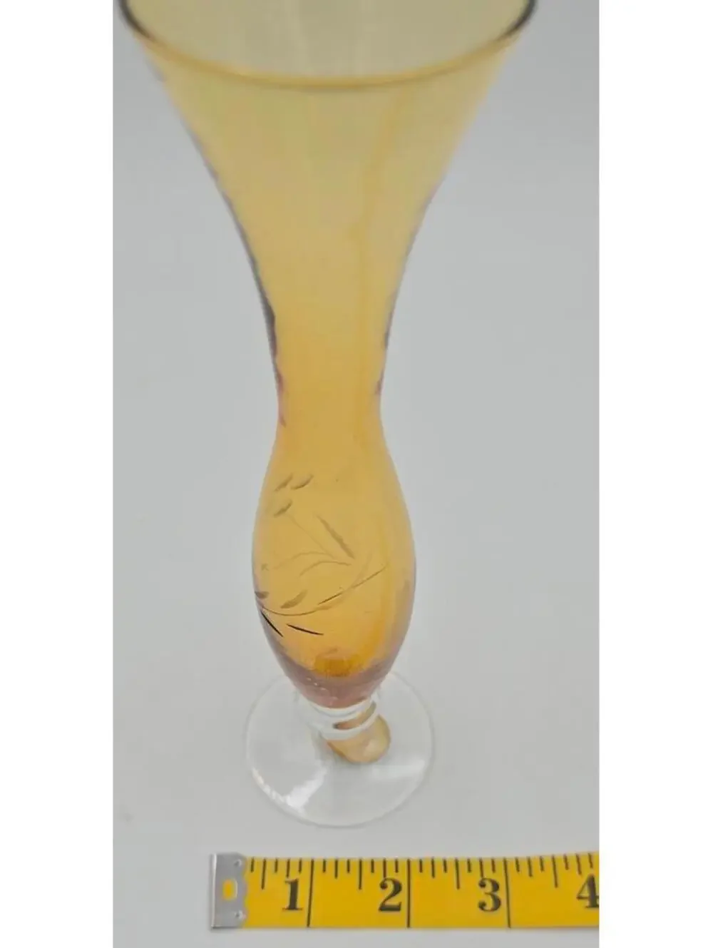 Vintage HTC Amber Cut Glass Etched Decorative Vase w/ Original Sticker